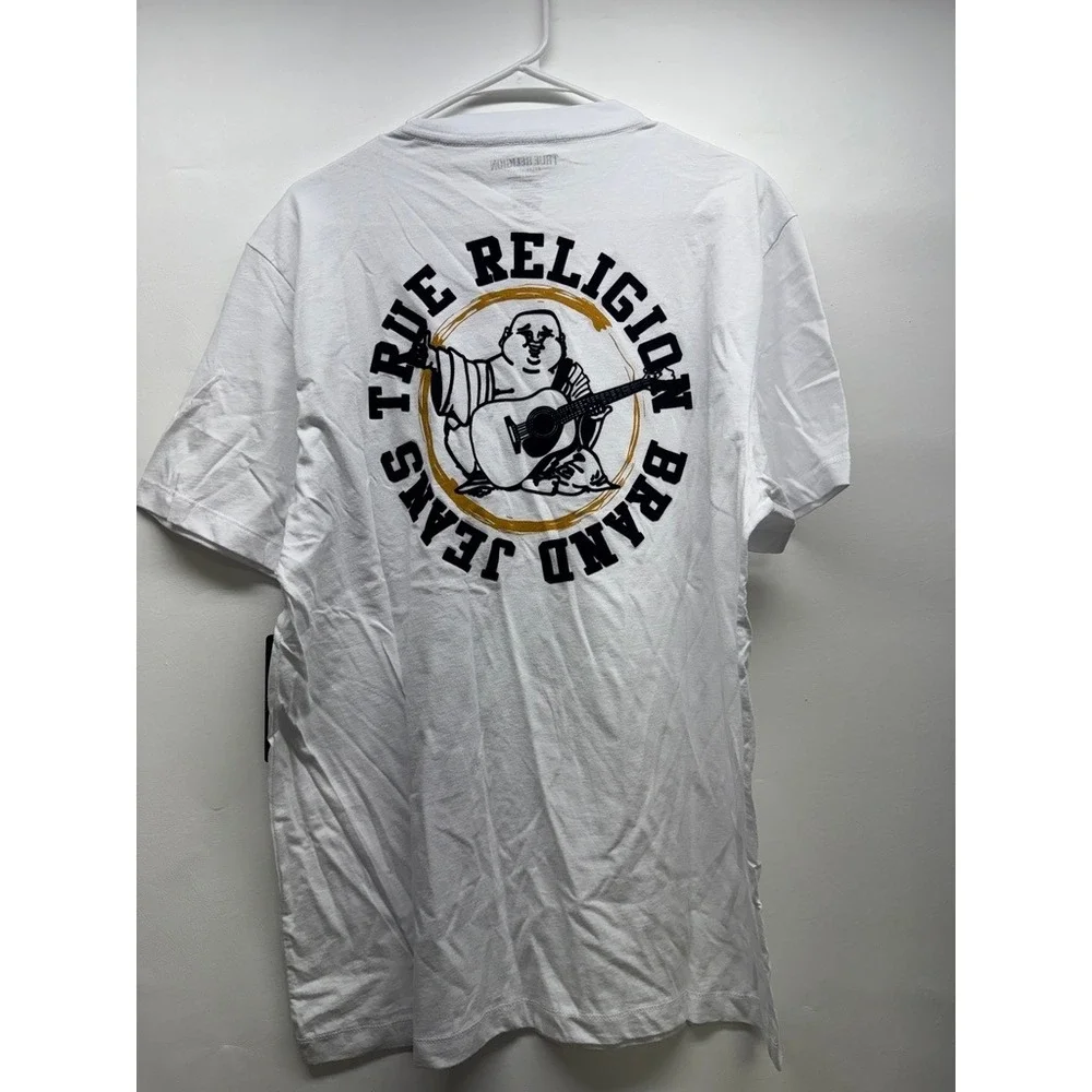True Religion‎ T-Shirt Mens 2XL White TR Flock Buddha Graphic Short Sleeve